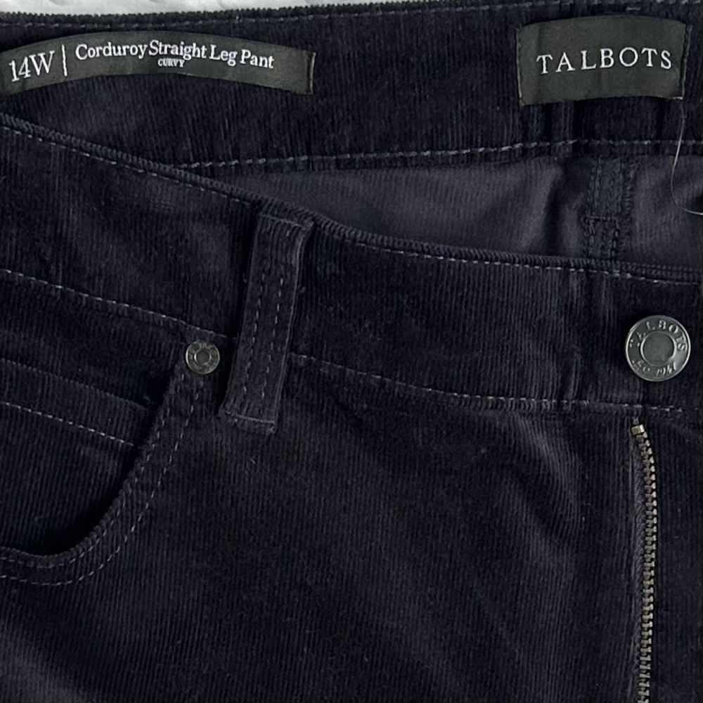 TALBOTS NWT! Women’s Deep Navy Blue Corduroy Straight Leg Pants‎ Plus 14W - Picture 4 of 8